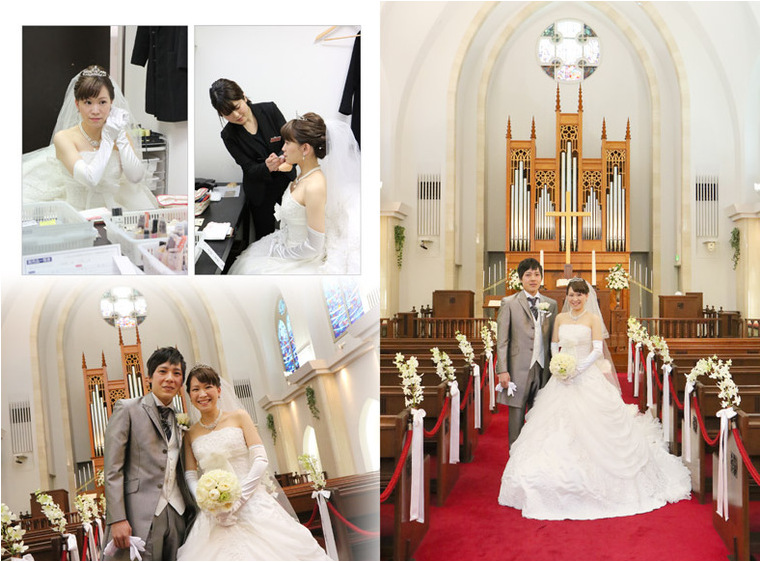 
赤い絨毯の上に真っ白なバージンロードが敷かれ挙式は始まりました。2頁目：結婚式アルバム