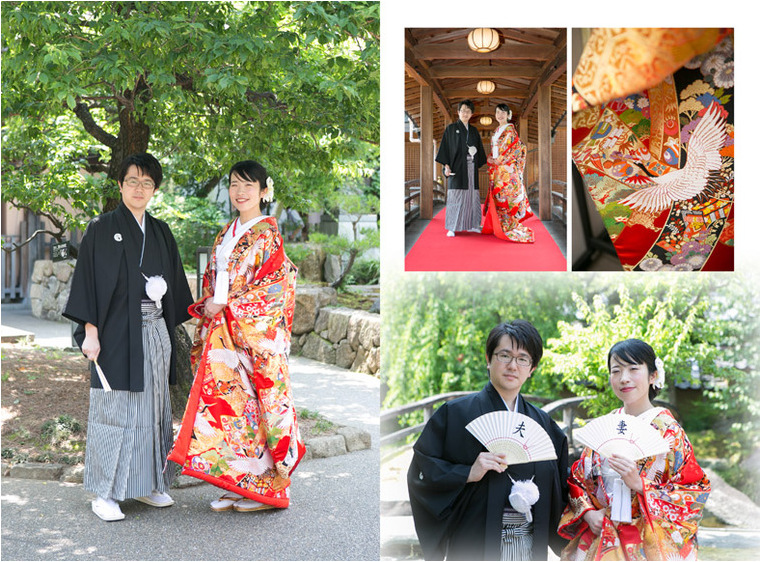 色打掛をお召になり、歩いて神社へと向かいます。3頁目：結婚式アルバム