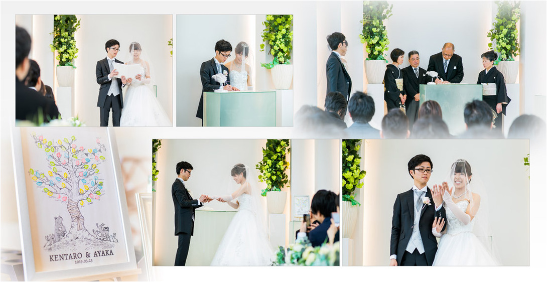 最後は二次会でのゲストとの楽しげなお写真をギュギュっとまとめました。7頁目：結婚式アルバム