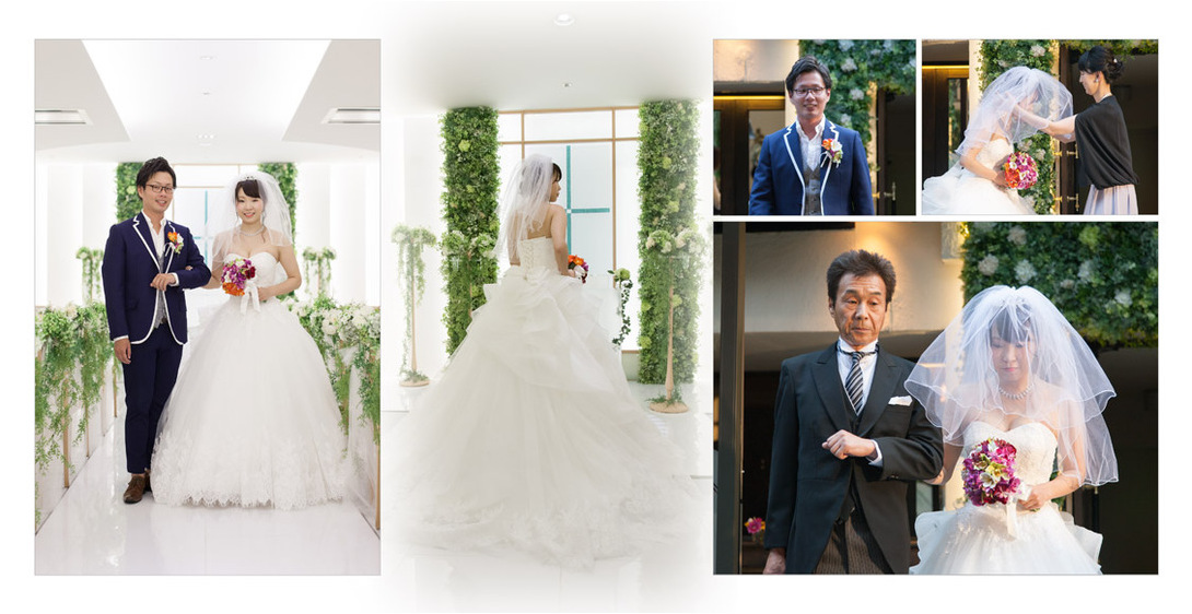 可愛らしいリングガールから指輪を受け取り、最後はバルーンリリースです。5頁目：結婚式アルバム