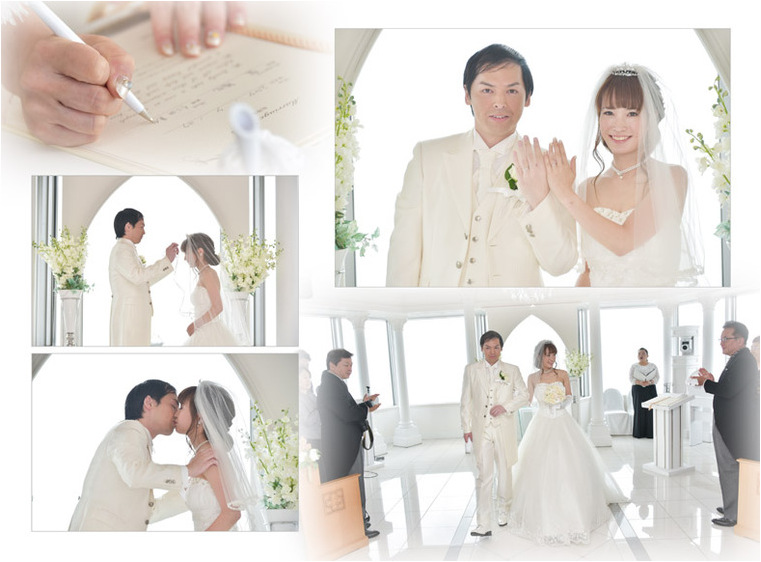 
「スカイチャペルが気に入ってここに決めた」というお客様。6頁目：結婚式アルバム