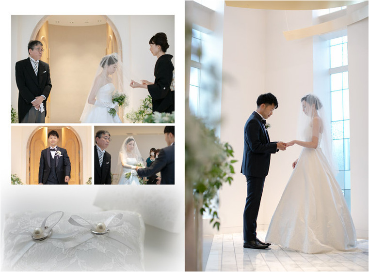 披露宴は親しいご友人も招いて、和やかな時間が流れます。9頁目：結婚式アルバム