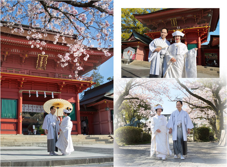 親族紹介を終えられた両家のご家族、参拝客からの温かい祝福を受けながら境内を参進し、挙式が始まりました。3頁目：結婚式アルバム