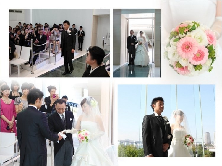 眩い光に照らされて、素晴らしい開放感の中で神聖な挙式となりました。4頁目：結婚式アルバム