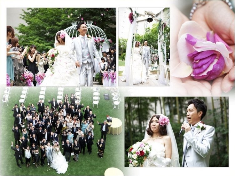 
お二人の写真のオリジナルのワインラベルが特別感があり、いいですね。6頁目：結婚式アルバム