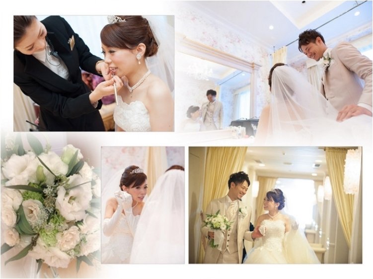 挙式後の集合写真では「HAPPYWEDDING」の大きなオブジェを皆で持って撮影しました。6頁目：結婚式アルバム