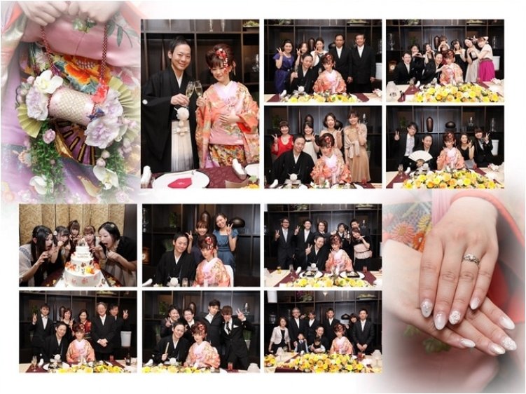 
最後は前撮り写真をシャッフルページの前にギュッとまとめました。7頁目：結婚式アルバム