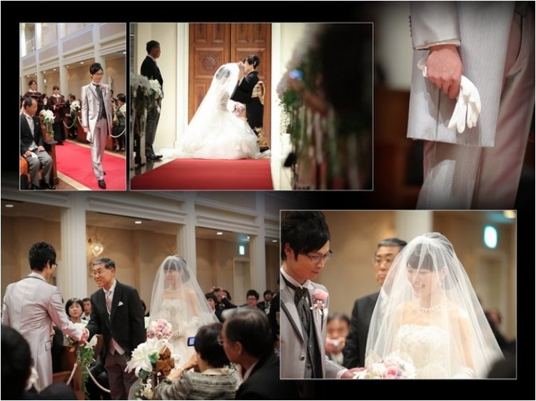 たくさんの花びらとともにミッキーとミニーもまかれお二人をお祝いしました。4頁目：結婚式アルバム