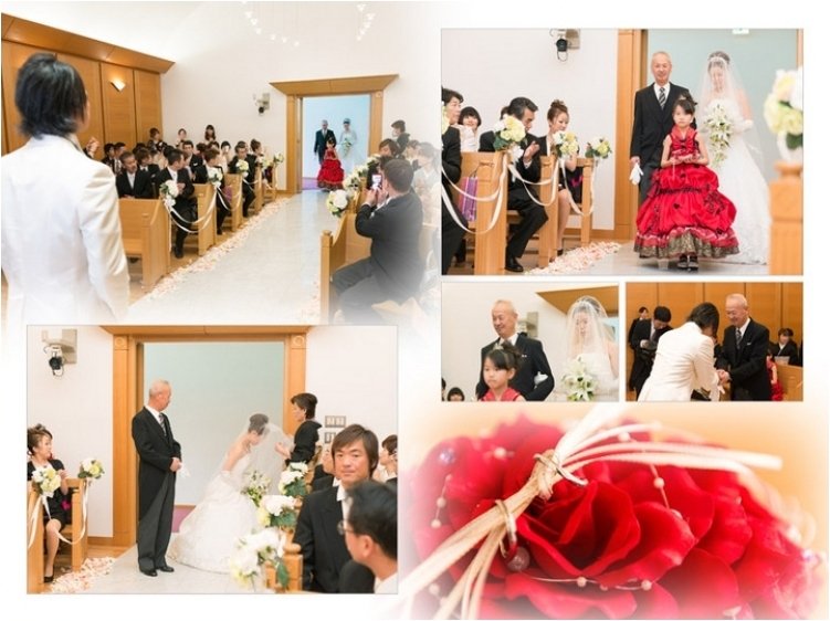 列席者が見守る写真も多く取り入たことでより一体感が出ました。5頁目：結婚式アルバム