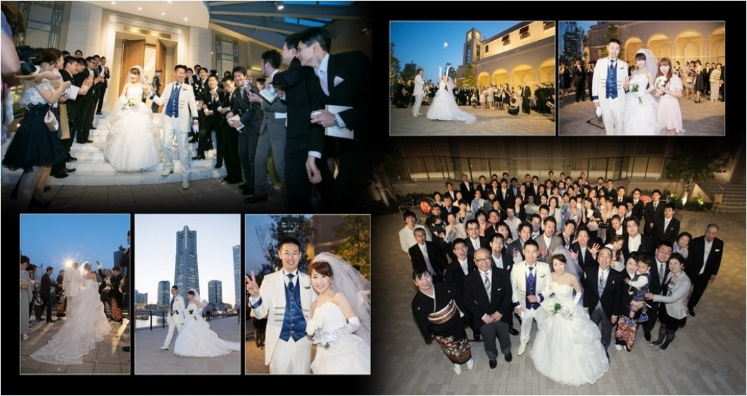 
披露宴の夜景をバックにした写真もとても素敵です。7頁目：結婚式アルバム