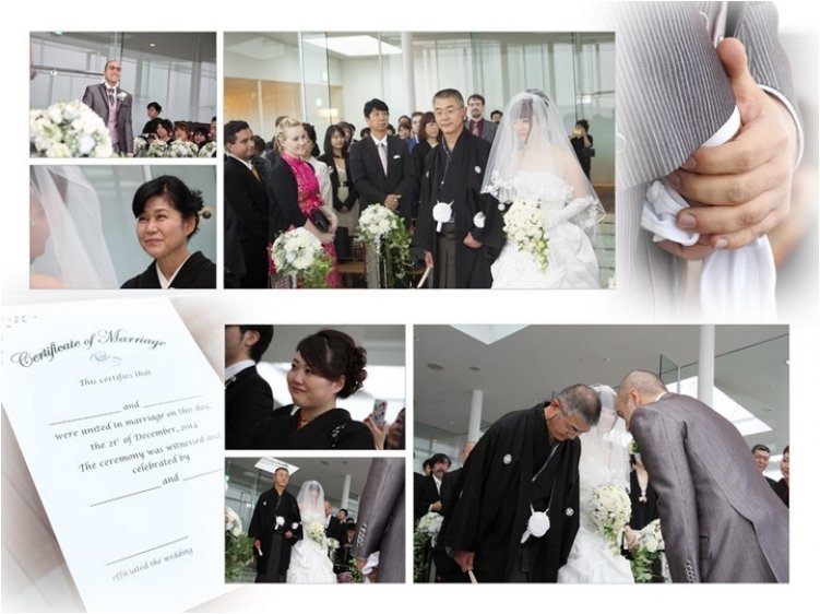 国旗や地球儀など国際結婚ならではのアイテムにもご注目ください。5頁目：結婚式アルバム