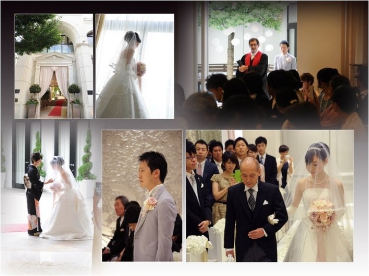 
お色直しの後のチャペルやガーデンでの写真もとても素敵です。3頁目：結婚式アルバム