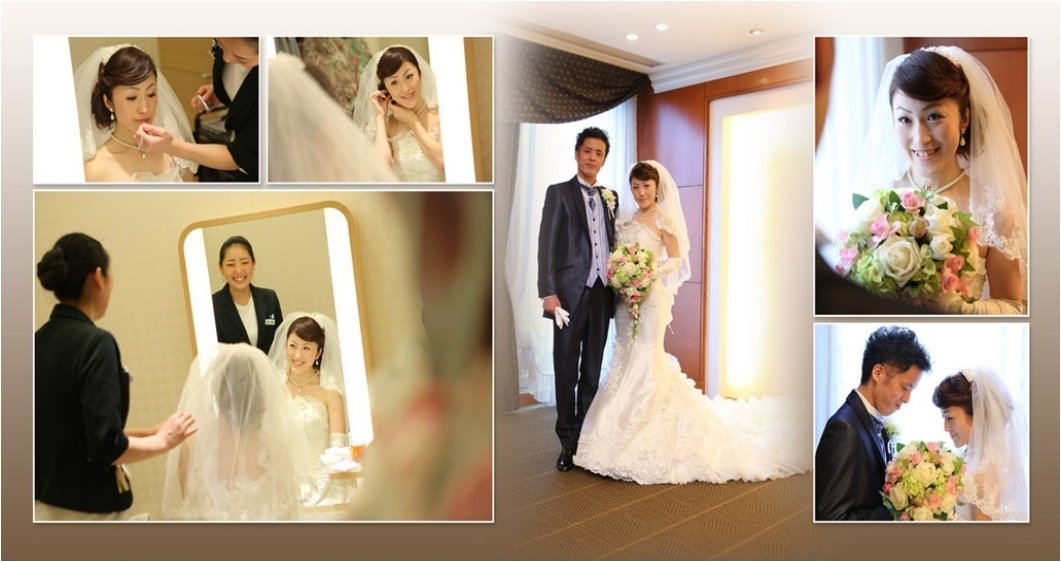 
椅子に乗ったお二人がお人形のようで 何ともかわいい表紙です。2頁目：結婚式アルバム