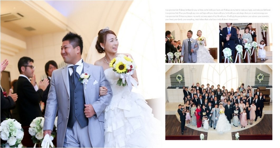 
最後には前撮りの和装のお写真も収録しています。6頁目：結婚式アルバム