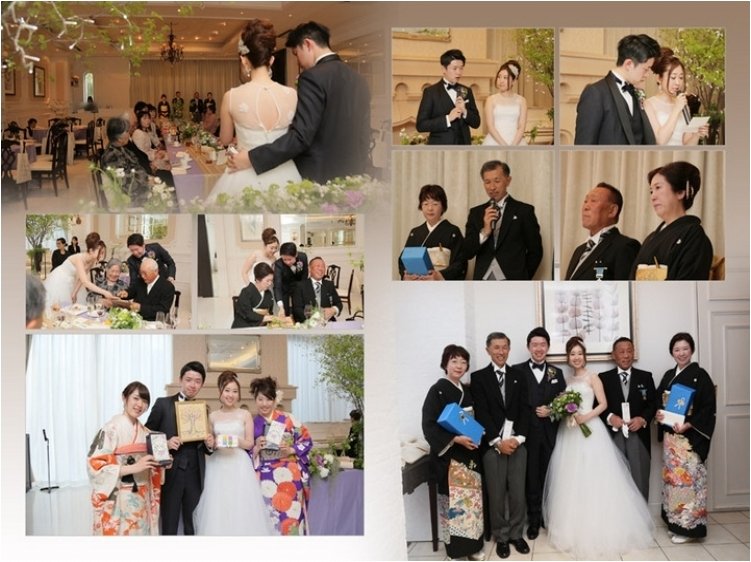 親族への披露宴ではゲストみんなで作るウェディングツリーを作りました。7頁目：結婚式アルバム