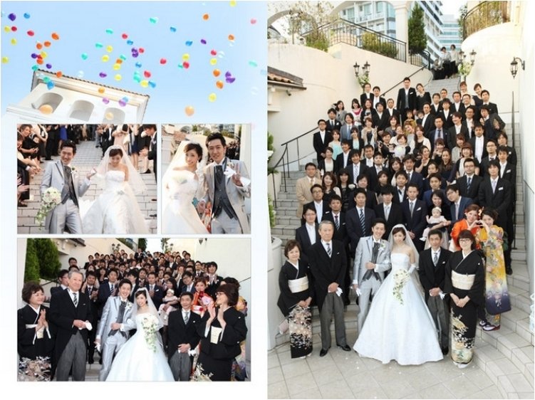 
華やかな装いのご家族と映るお写真も結婚式の醍醐味ですね。7頁目：結婚式アルバム