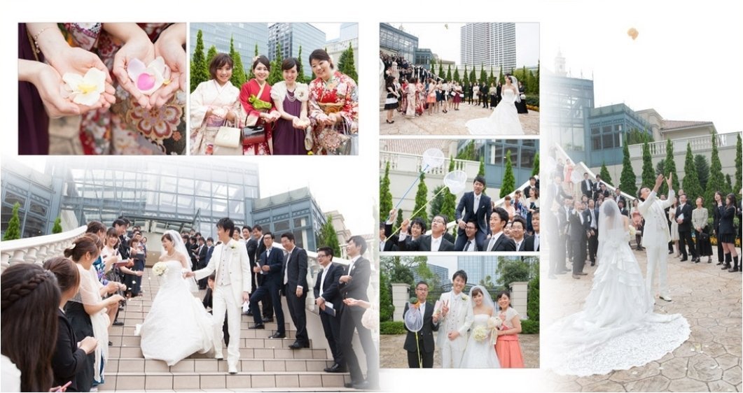 主役の新郎新婦だけではなくゲストのお写真もたくさん使い、ページをめくるたびに結婚式の思い出が蘇る1冊となりました。8頁目：結婚式アルバム