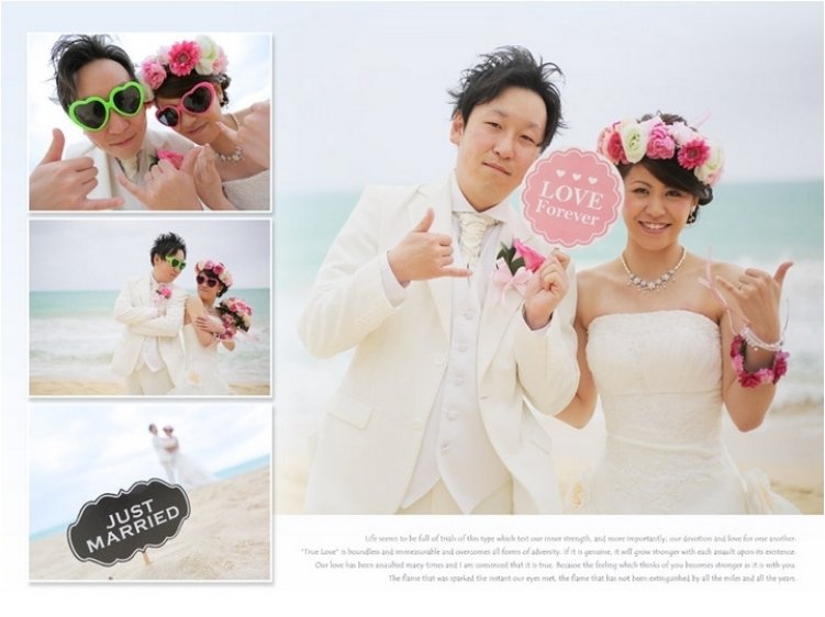 
躍動感にあふれるお写真をプリズムのガラスに閉じ込めました。3頁目：結婚式アルバム