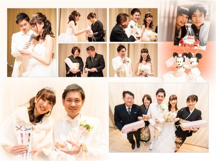 送賓ではプチギフトのお菓子と一緒にお箸を配られました。7頁目：結婚式アルバム