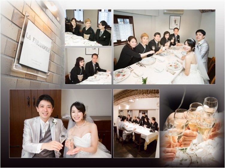 
シャッフルページには見落ちしがちな、お料理の写真も入っています。8頁目：結婚式アルバム