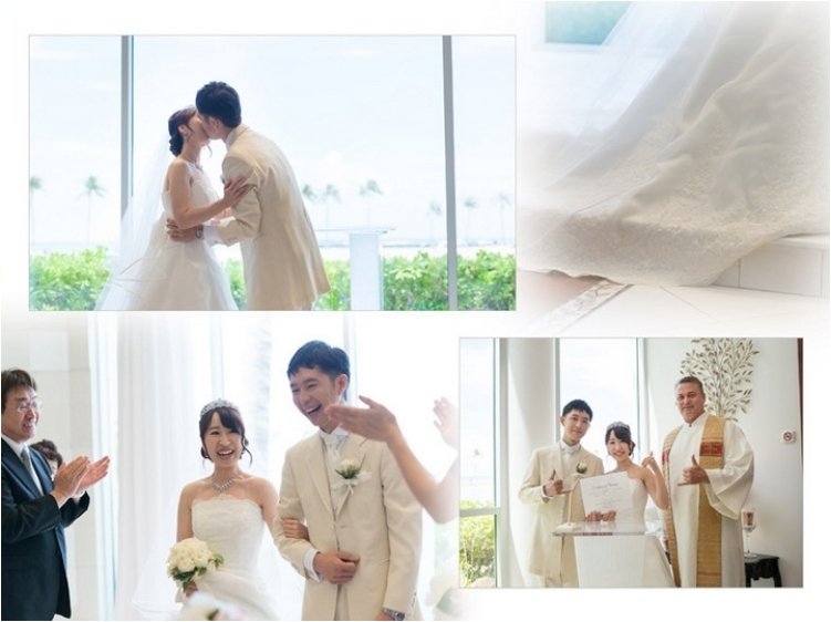 ダイヤモンドヘッドを背にした写真はとても思い出に残りますね。7頁目：結婚式アルバム