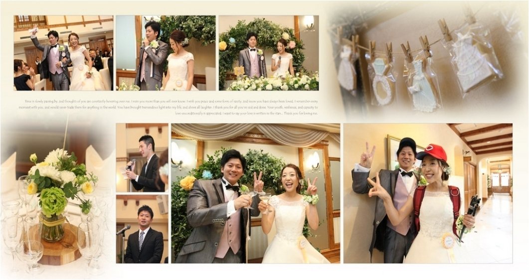 新婦、ビアサーバーが良くお似合いです。4頁目：結婚式アルバム