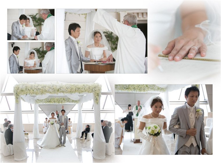 家族四人で撮った写真はお気に入りの一枚に選ばれました。6頁目：結婚式アルバム